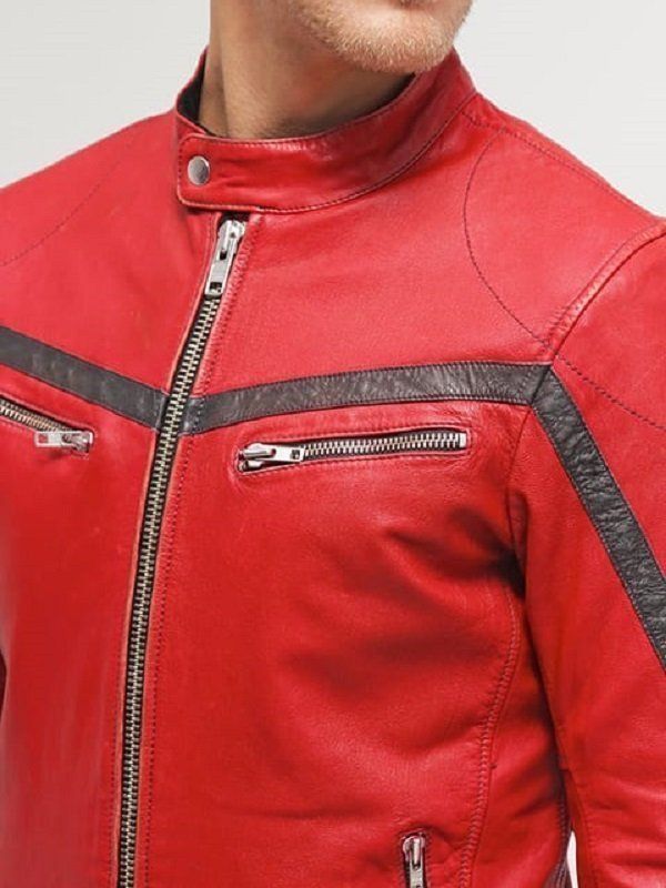 Columbus Red Leather Motorcycle Jacket