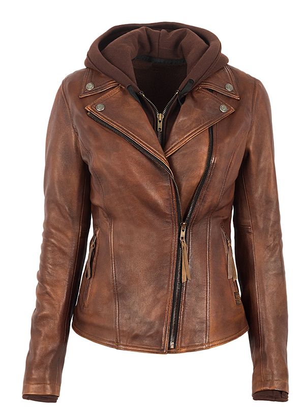 Brown Leather Womens Ranchwear Motorcycle Jacket | Discount