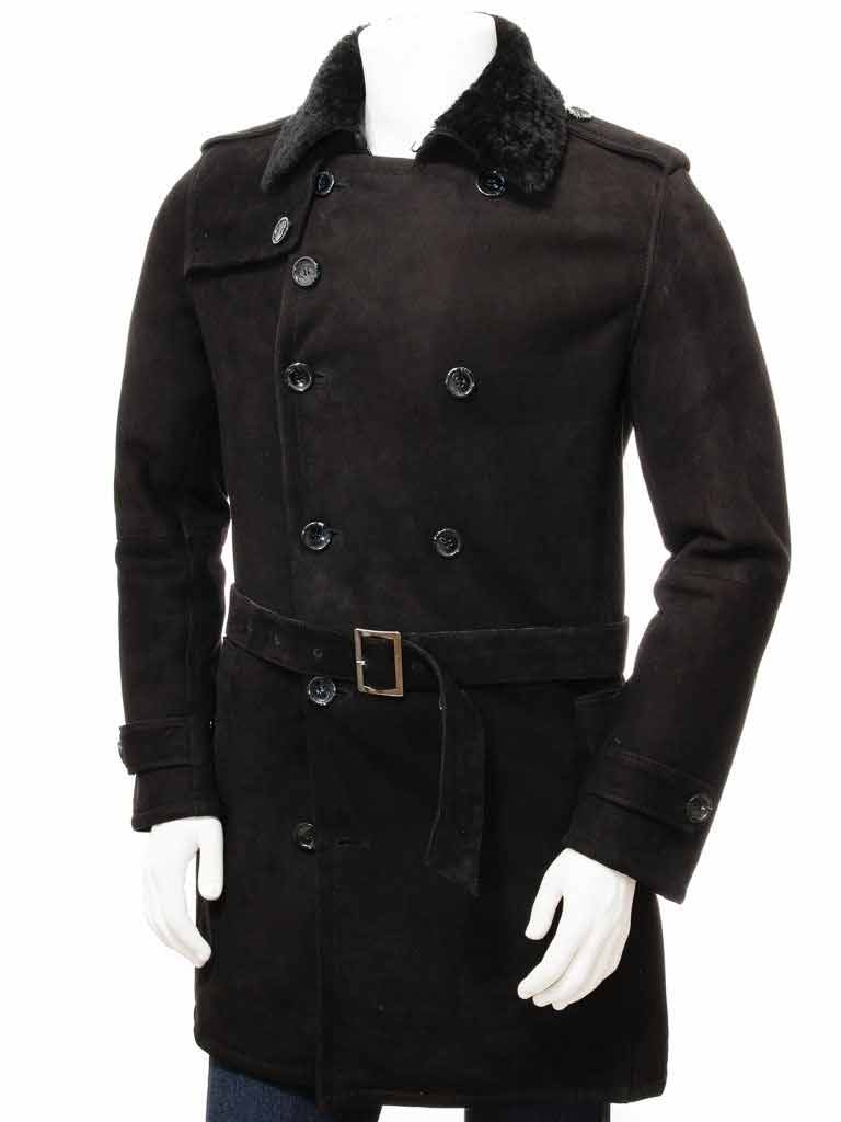Mens Black Shearling Coat - Shearling Black Coat for Men