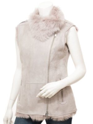 Womens Grey Shearling Vest