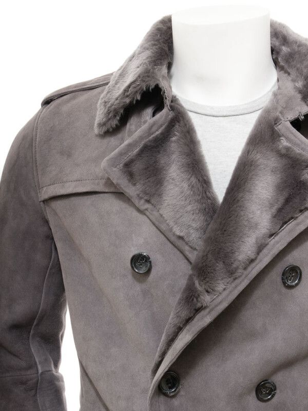 Mens Grey Shearling Leather Coat