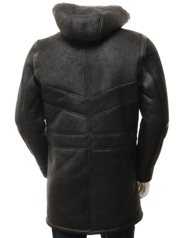 Mens Black Sheepskin Duffle Coat