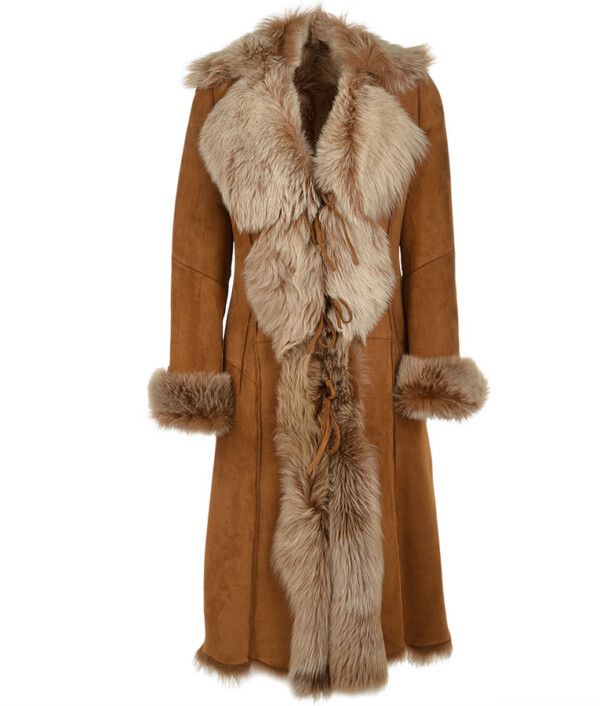 Novah Brown Suede Fur Coat