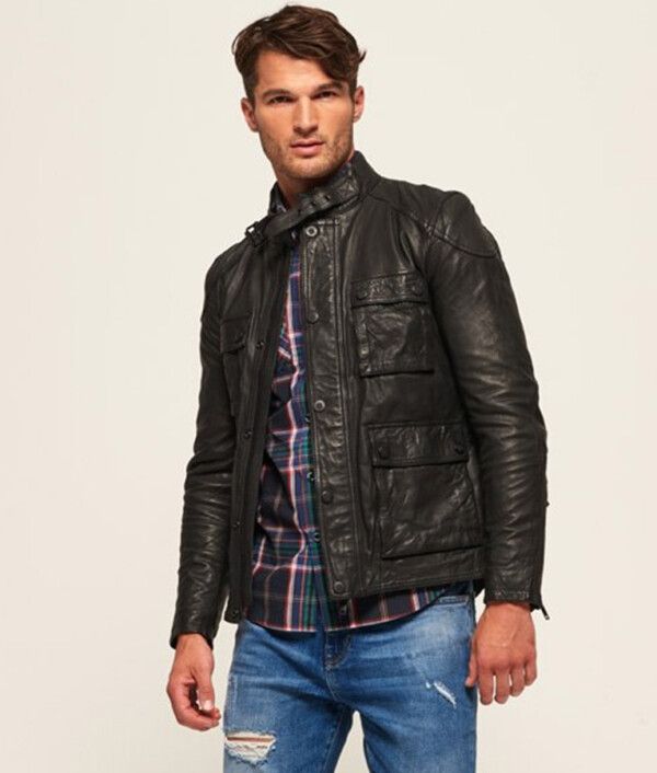 Mens Classy Black Slim-Fit Leather Jacket