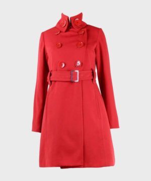 Womens Red Belted Coat