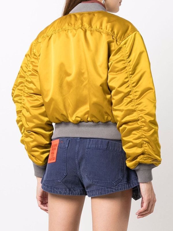 Women Reversible Cropped Yellow Bomber Jacket