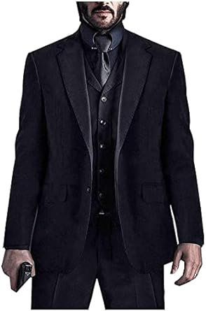 John Wck Keanu Reeves Chapter 3 Black Three Piece Costumes Suit for Men -John 2 Button Blazer Waistcoat and Pants